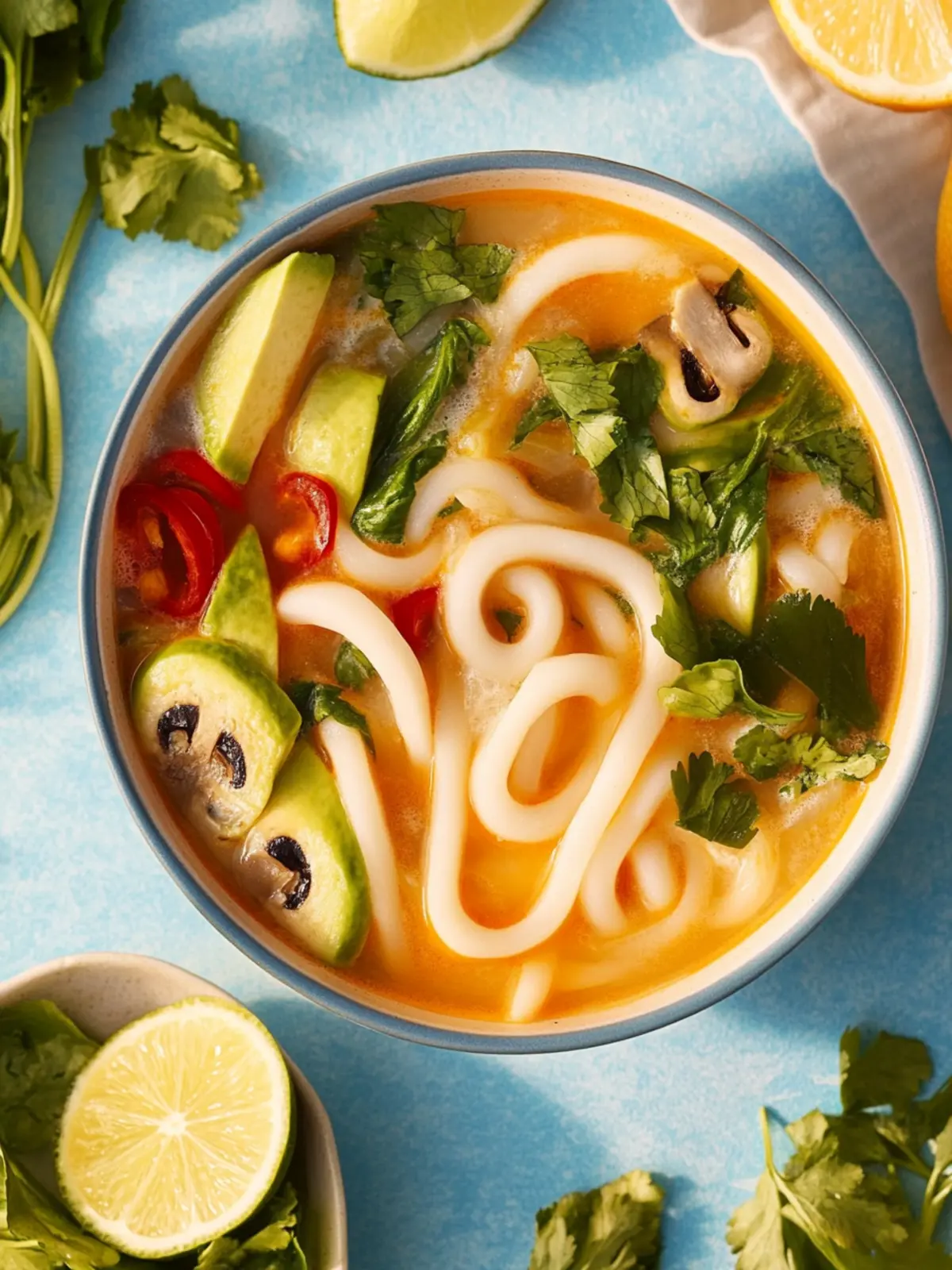 Thailändische Curry-Suppe mit Udon-Nudeln schnell gemacht 2 thailändische Curry-Suppe mit Udon-Nudeln