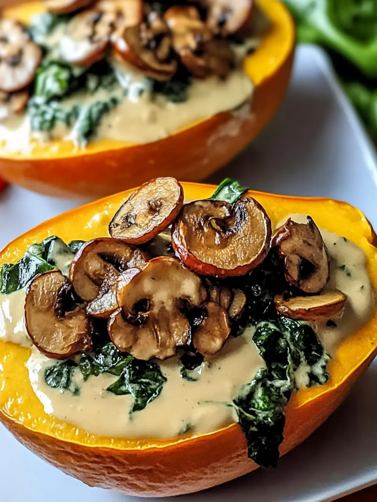 Cremige gefüllte Süßkartoffeln mit Pilzen und Spinat 3 Creamy, filled with mushrooms and spinach sweet potatoes
