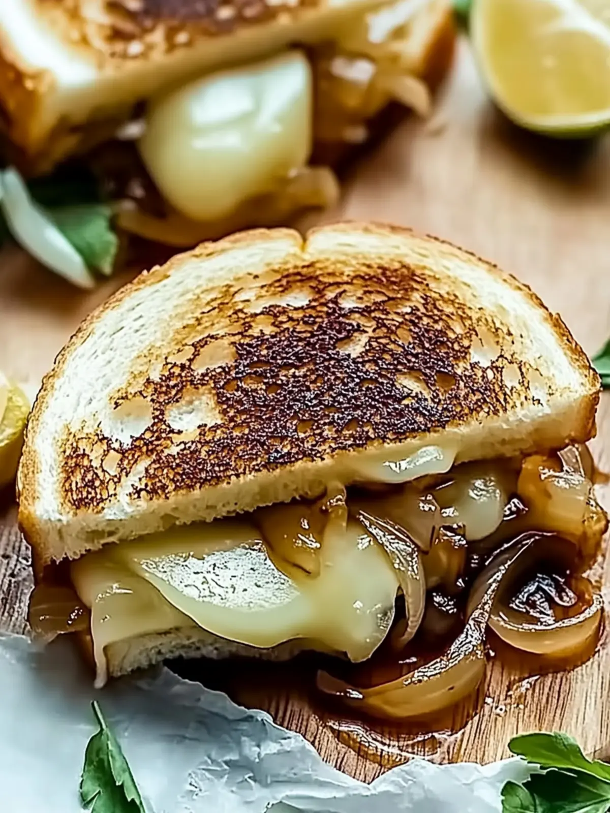 Gegrilltes Käsebrötchen mit französischen Zwiebeln genießen 2 Gegrilltes Käsebrötchen mit französischen Zwiebeln