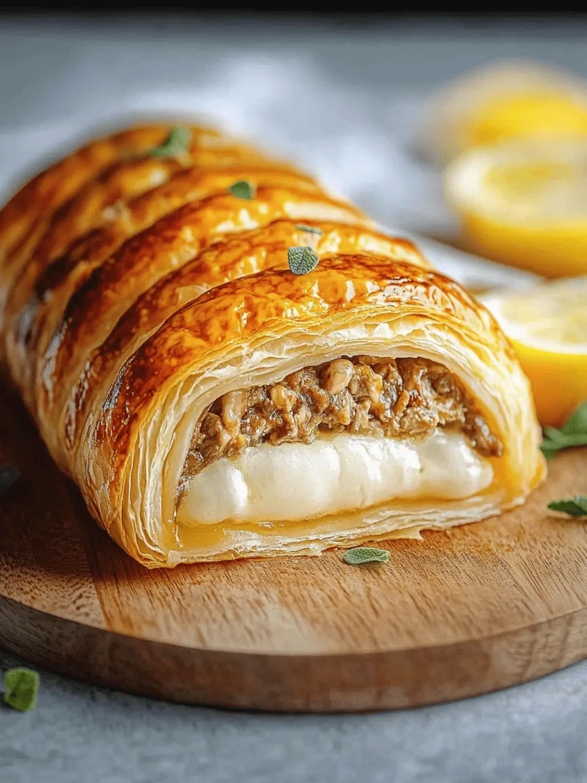 Hackfleisch- und Käse-Blätterteigrolle für die Familie 2 Hackfleisch- und Käse-Blätterteigrolle