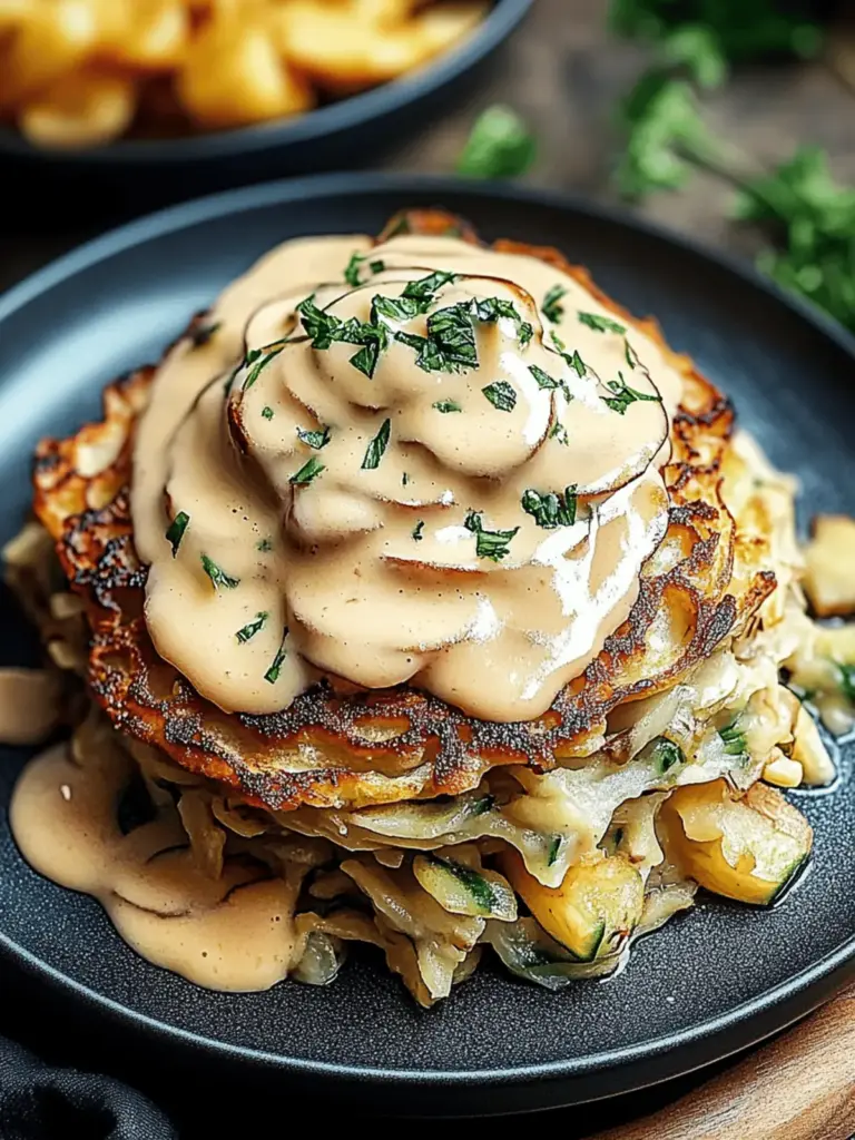 Entdecken Sie Mozzarella-Rösti mit Zwiebel- und Pilzrahmsauce