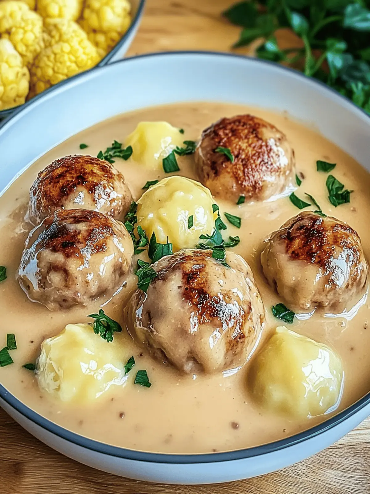 Leckere Fleischbällchen in cremiger Sauce genießen 3 Fleischbällchen in einer cremigen Sauce