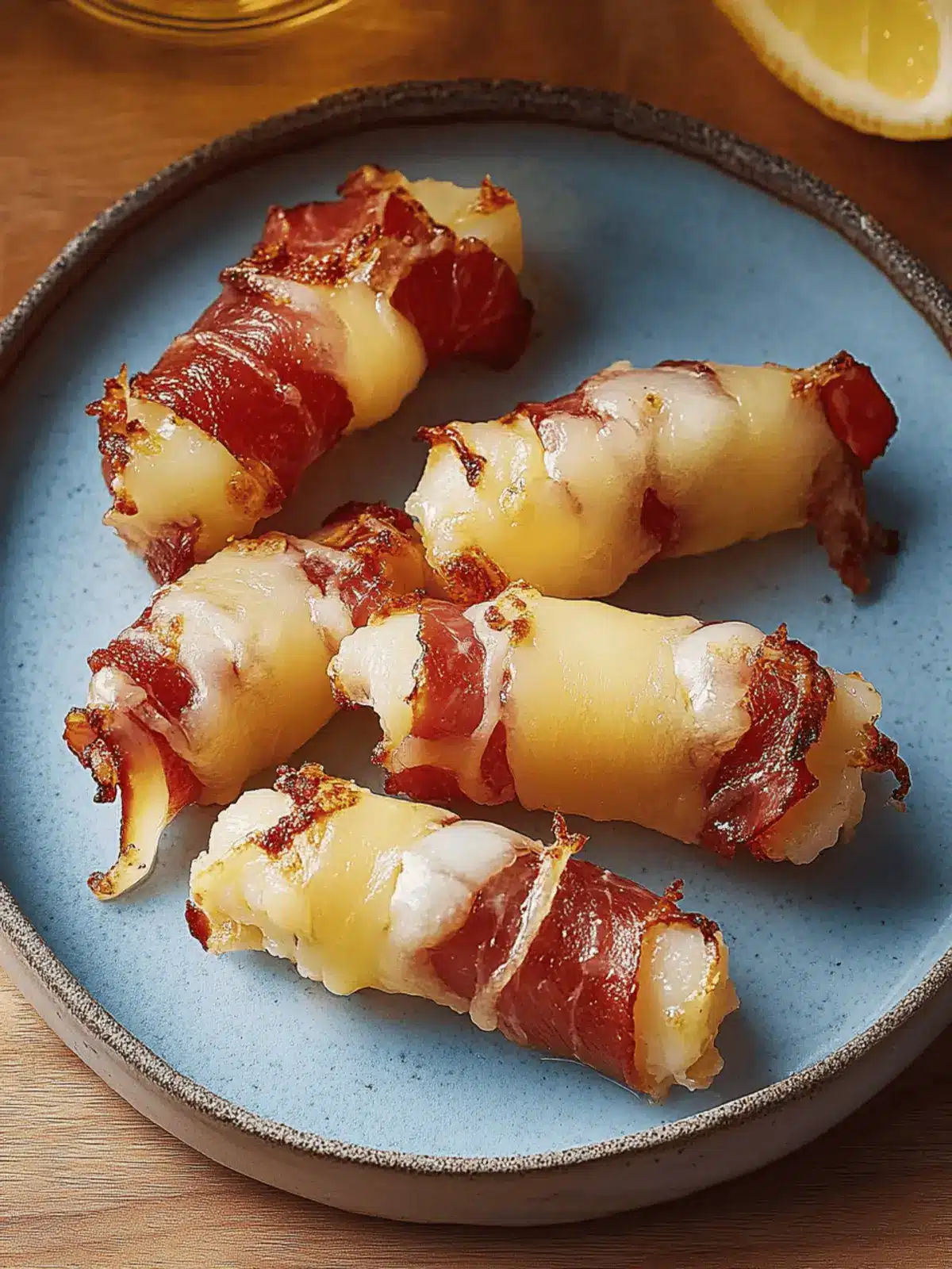 Bacon-umwickelte Mozzarellasticks für jeden Anlass 2 Bacon-umwickelte Mozzarellasticks