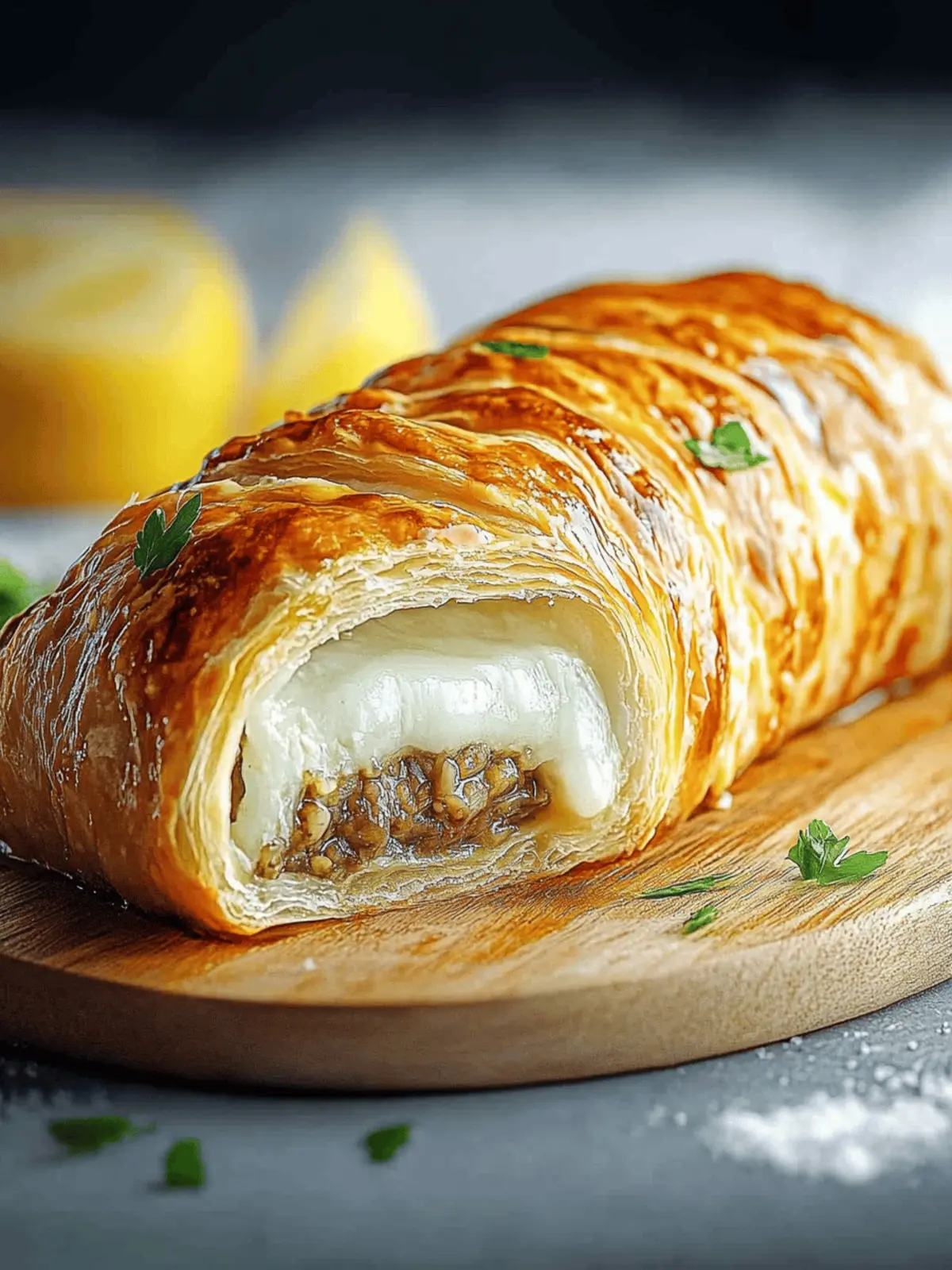 Hackfleisch- und Käse-Blätterteigrolle für die Familie 3 Hackfleisch- und Käse-Blätterteigrolle