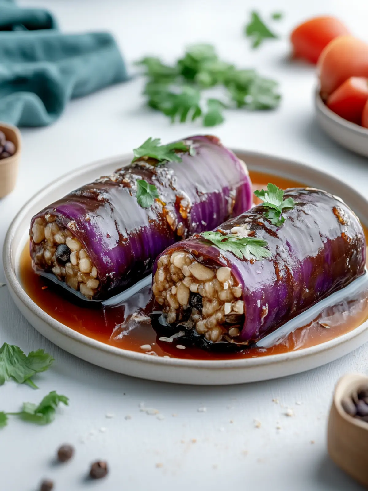 Rotkohlsäulen mit Reis gefüllt für Festtage 2 Rotkohlsäulen mit Reis gefüllt sind perfekt für besondere Anlässe