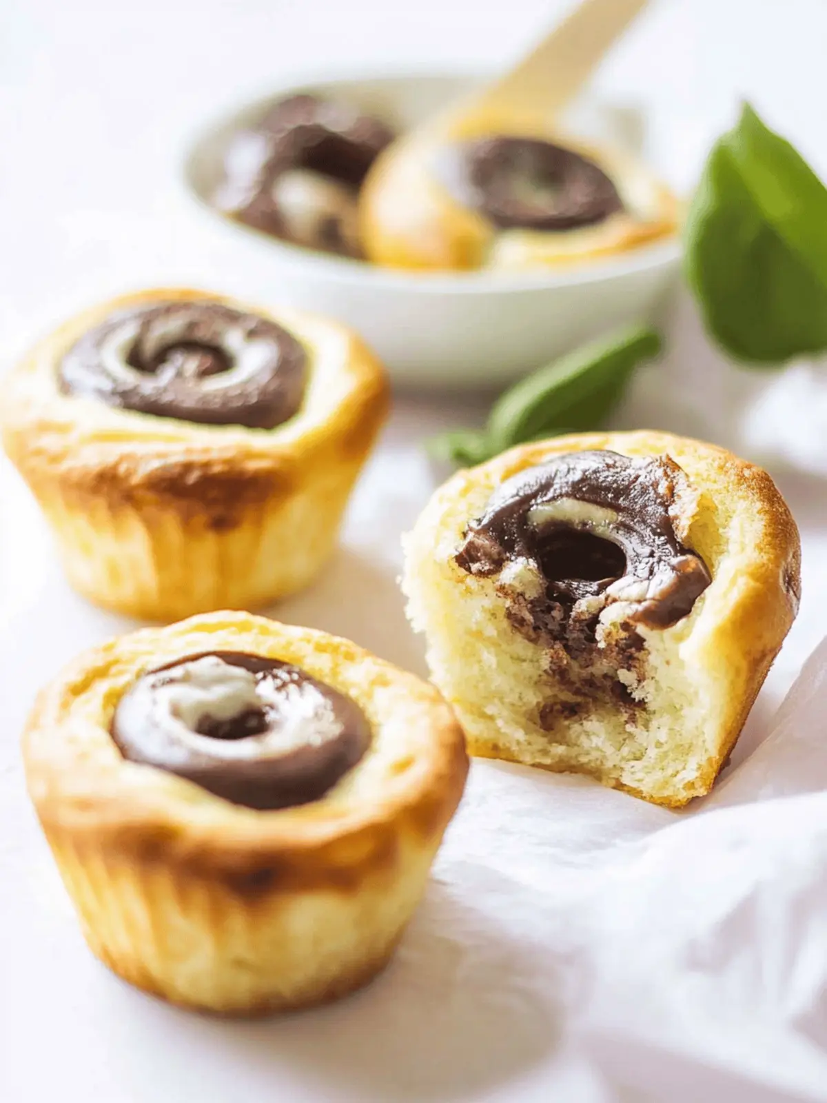 Nutella Wirbel Muffins mit weichem Zentrum 4 Nutella Wirbel Muffins mit einem weichen Zentrum