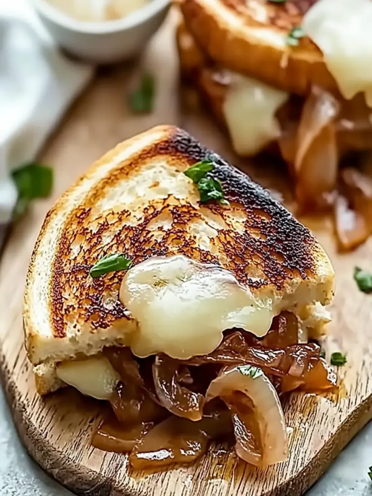 Gegrilltes Käsebrötchen mit französischen Zwiebeln