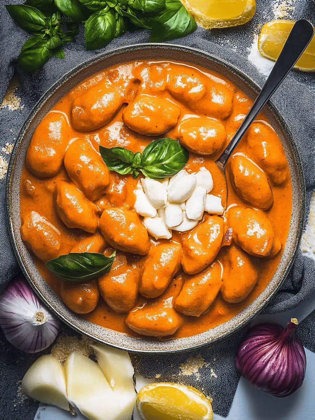 Gnocchi-Pfanne mit Tomaten, Mozzarella und Basilikum