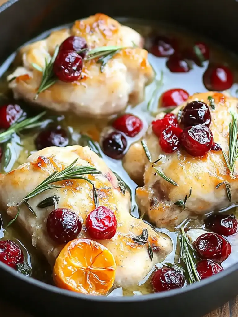 Preiselbeer-Rosmarin-Hähnchen in einer Pfanne