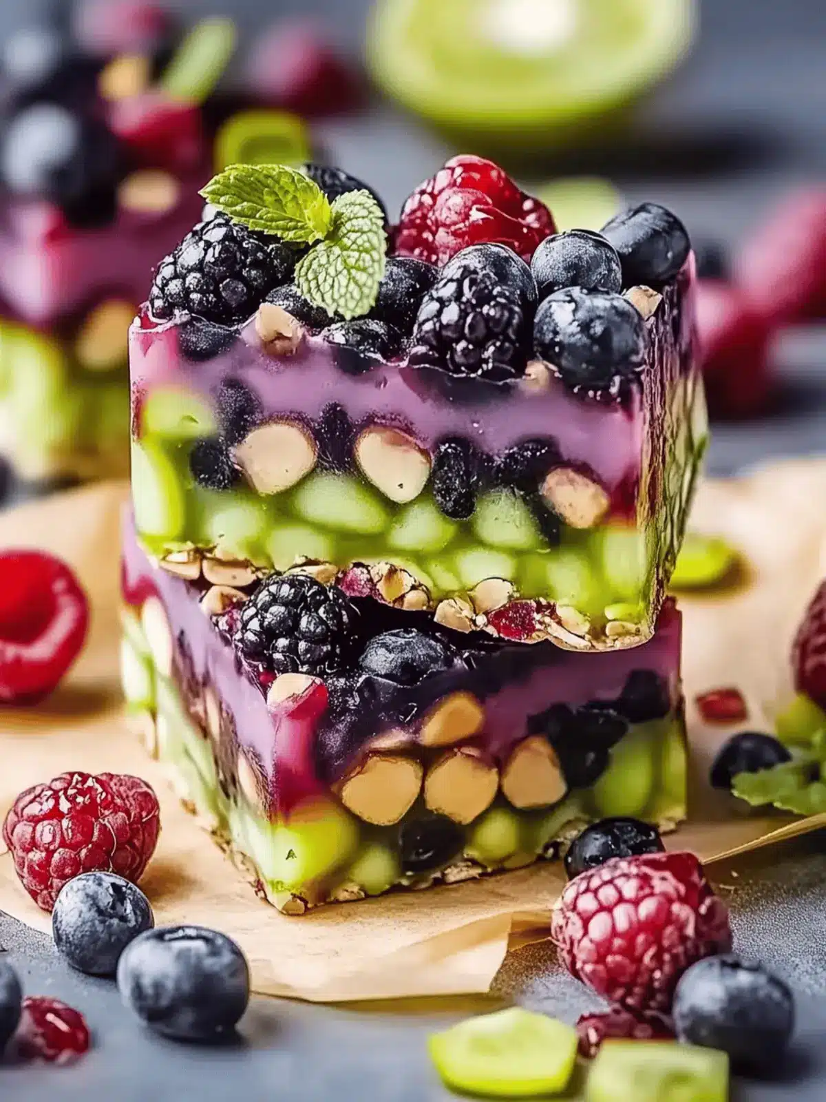 Schwarze Johannisbeere und Pistazien Traumriegel