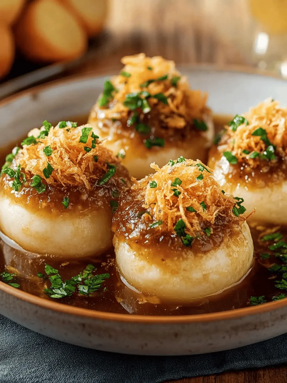 Klassische Kartoffelknödel mit Zwiebelsauce