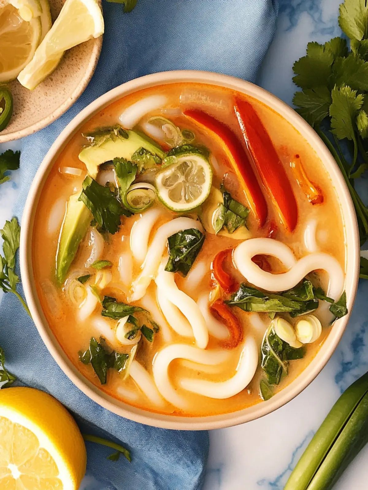 Thailändische Curry-Suppe mit Udon-Nudeln schnell gemacht 3 thailändische Curry-Suppe mit Udon-Nudeln