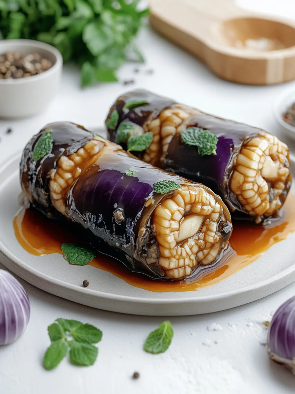 Rotkohl-Rollen gefüllt mit Reis für besondere Anlässe 3 Rotkohl-Rollen gefüllt mit Reis sind perfekt für besondere Anlässe