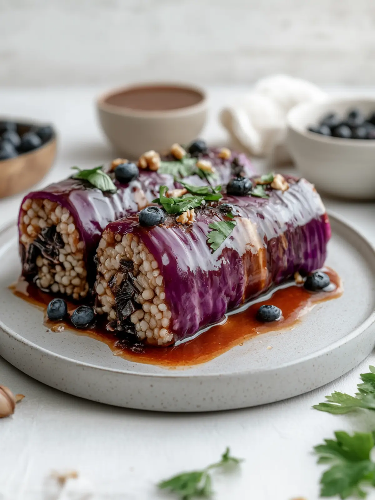 Rotkohlsäulen mit Reis gefüllt sind perfekt für besondere Anlässe