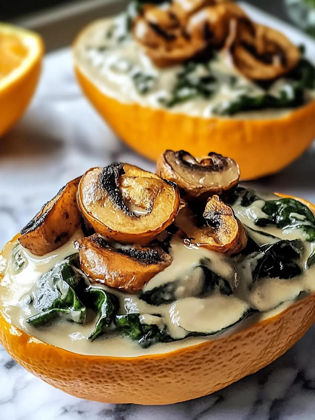 Creamy, filled with mushrooms and spinach sweet potatoes