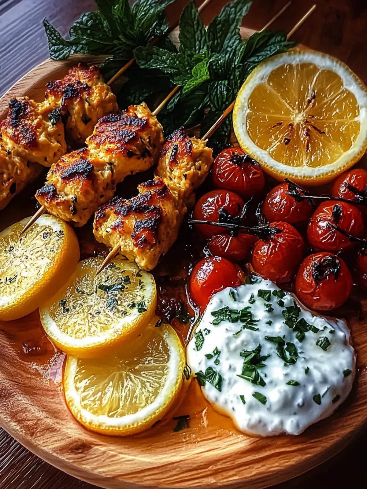 Mittelmeer Hähnchenspieße mit Mezze Platte genießen 2 Mittelmeer Hähnchenspieße mit Mezze Platte