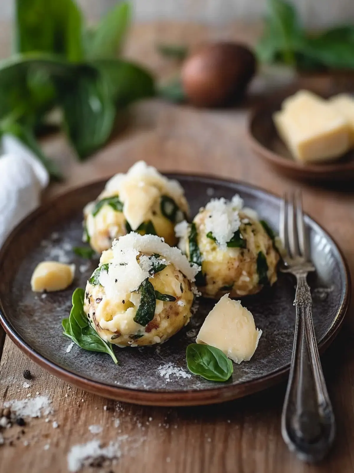 Scharfe Bärlauchknödel mit Bergkäse genießen 2 Scharfe Bärlauchknödel mit Bergkäse und brauner Butter
