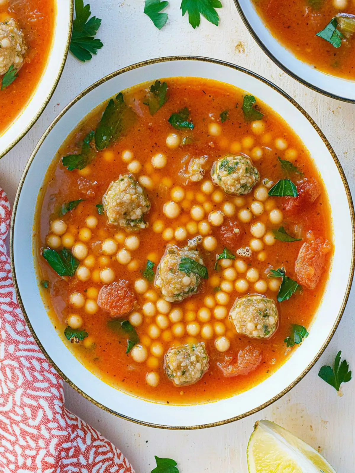 Ein Eintopf mit Fleischbällchen und Perlcouscous