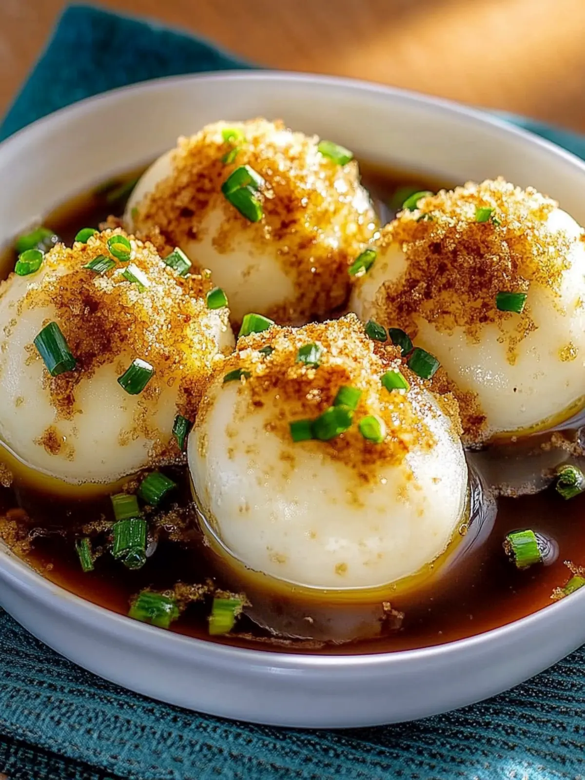 Herzhafte Kartoffelknödel in Soße mit Brösel-Knusper 5 Herzhafte Kartoffelknödel in Soße mit gebutterten Semmelbröseln