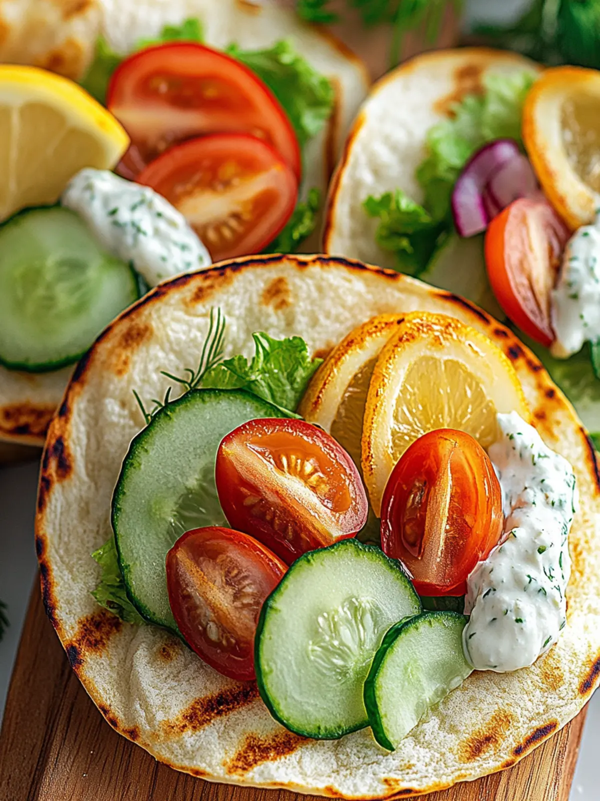 Griechische Hähnchen-Pitas mit Tzatziki und Feta genießen 3 Griechische Hähnchen-Pitas mit Tzatziki und Feta