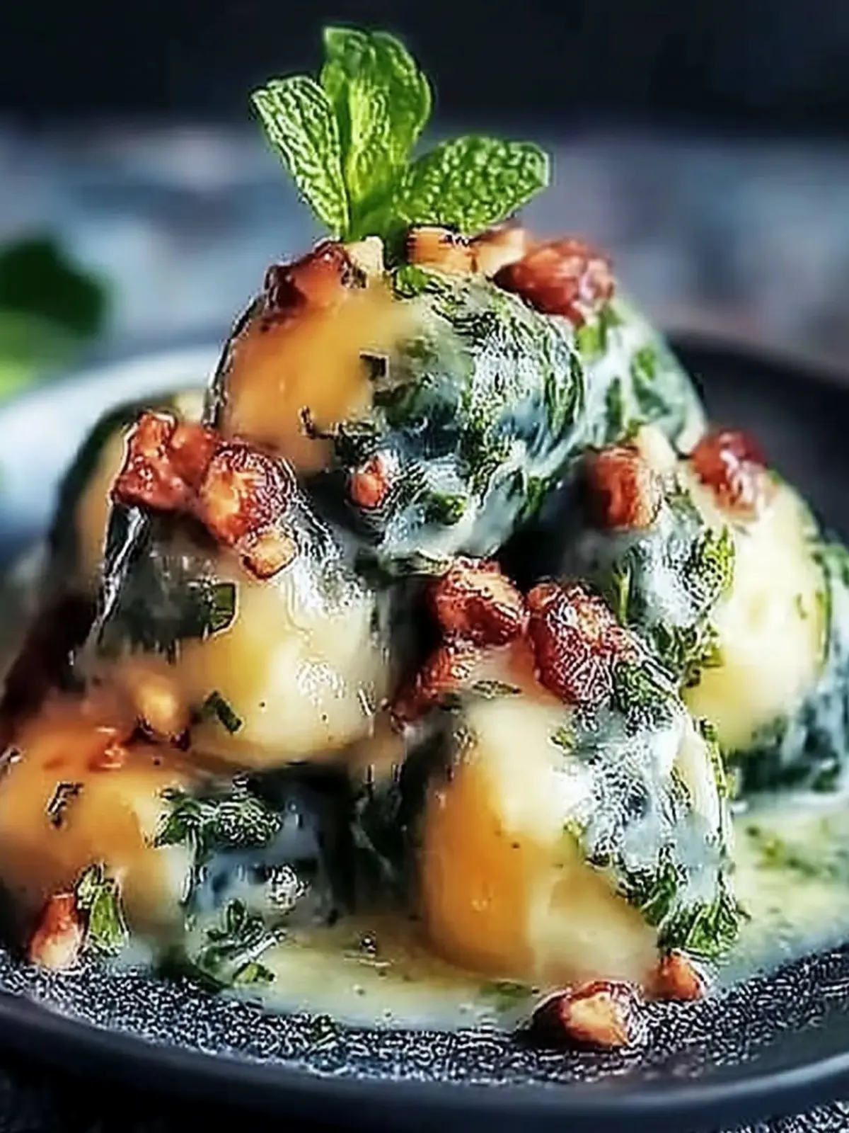 Spinatknödel mit Pilzragout für Genießer 4 Spinatknödel mit Pilzragout