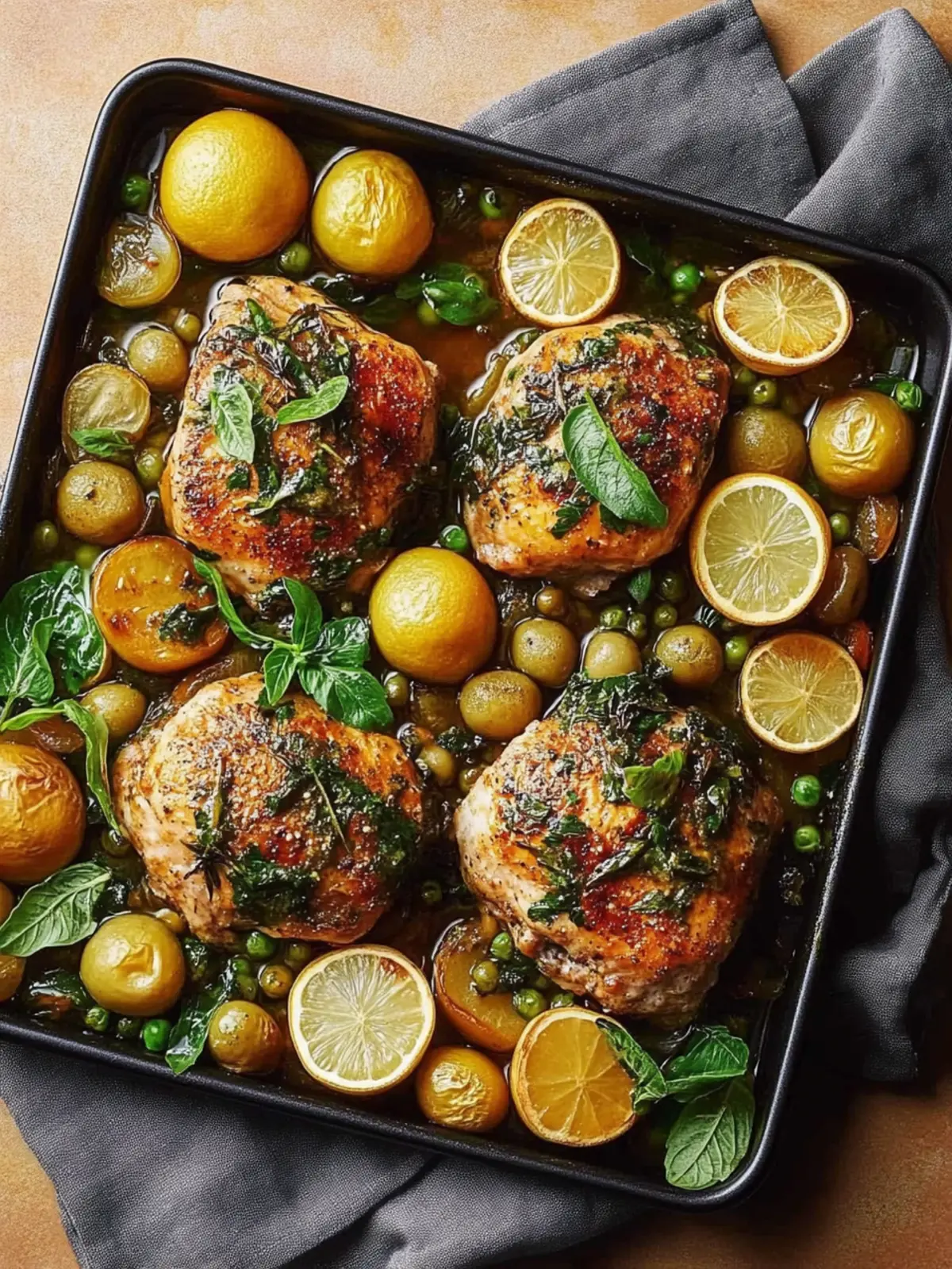 Zitronige Blechpfannen-Hühnchen mit Oliven und Bohnen 2 Zitronige Blechpfannen-Hühnchen mit Oliven, Kartoffeln und Bohnen