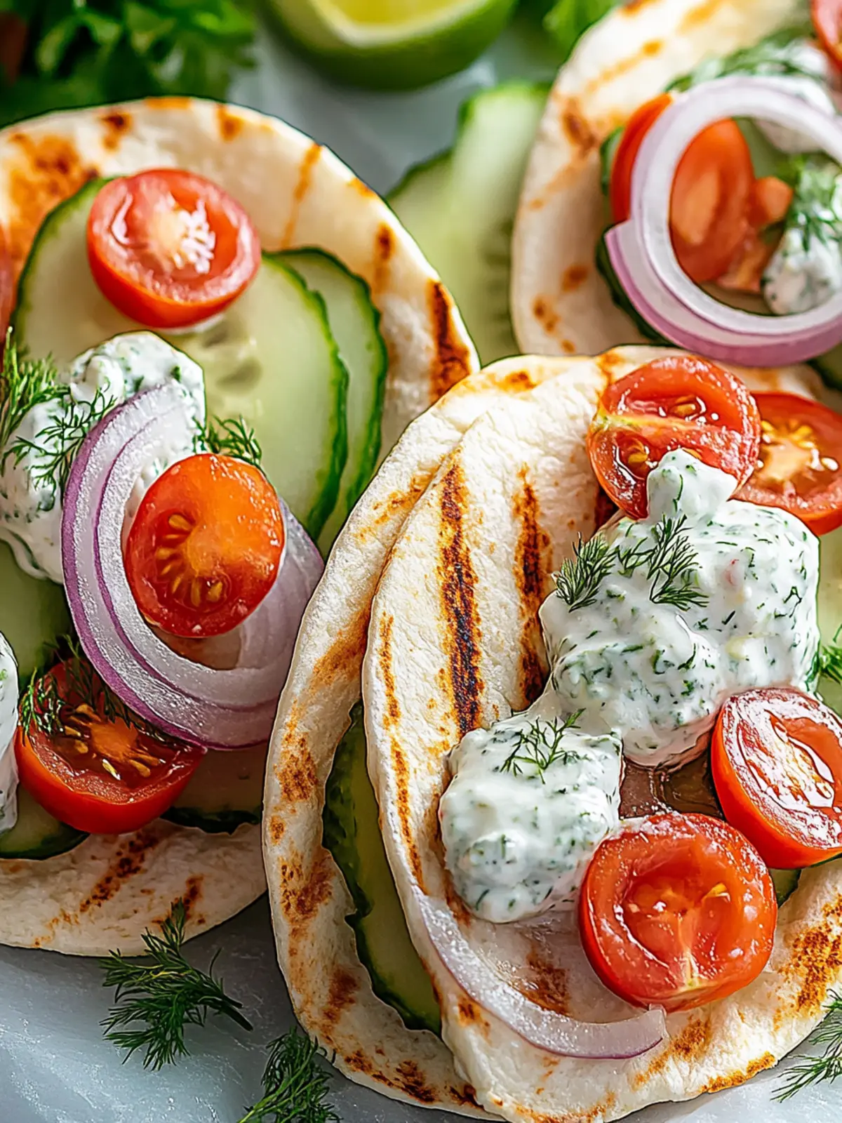 Griechische Hähnchen-Pitas mit Tzatziki und Feta genießen 2 Griechische Hähnchen-Pitas mit Tzatziki und Feta
