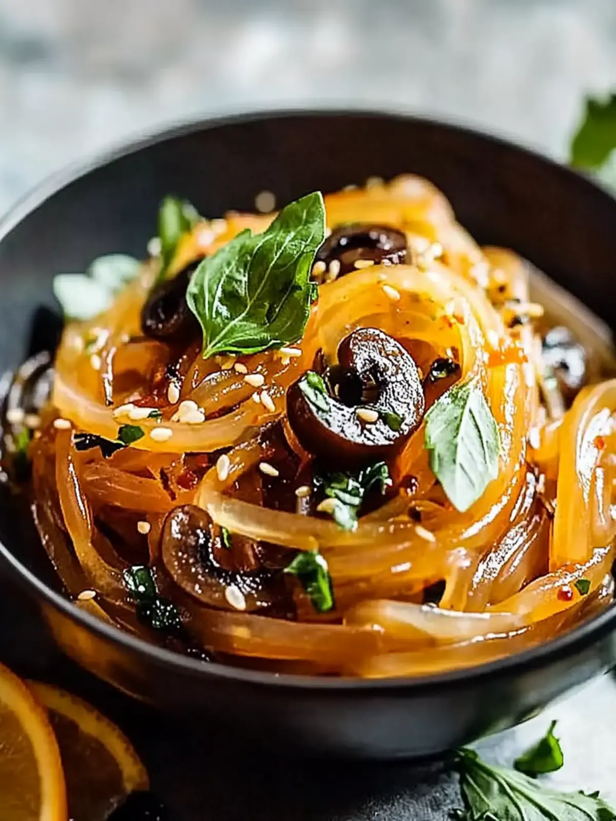 Würzige Ingwer- und Sesamnudeln mit Pilzen genießen 4 Würzige Ingwer- und Sesamnudeln mit karamellisierten Pilzen