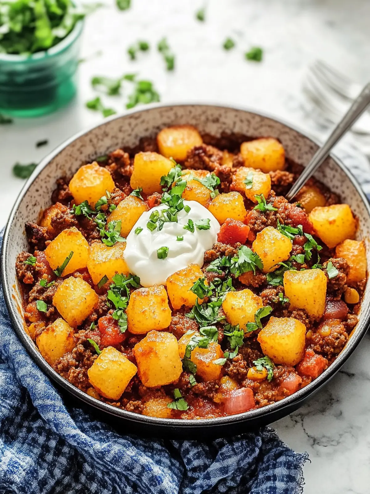 Kartoffelpfanne mit Hackfleisch und Zwiebeln für Familie 4 Kartoffelpfanne mit Hackfleisch und Zwiebeln