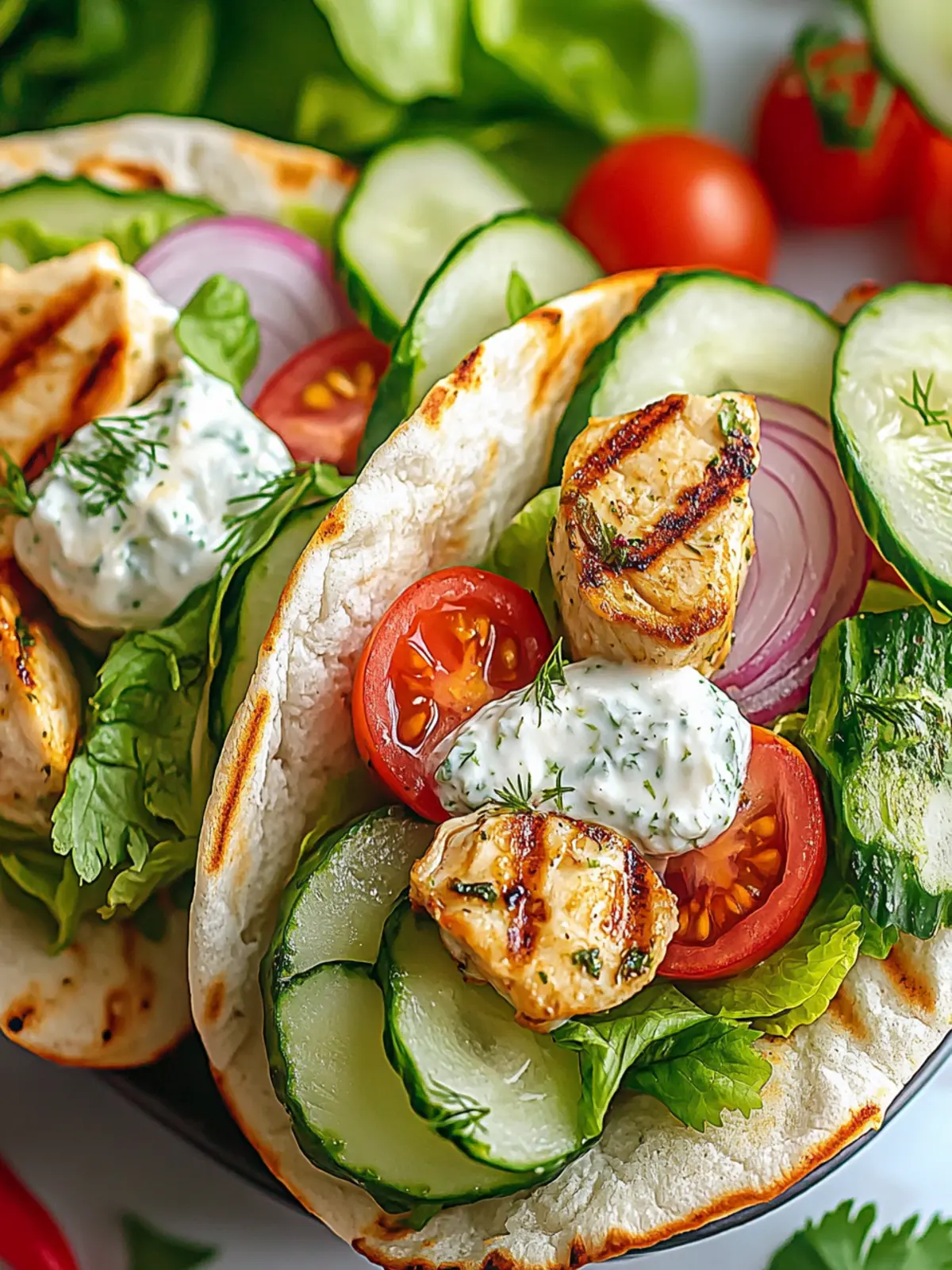 Griechische Hähnchen-Pitas mit Tzatziki und Feta genießen 4 Griechische Hähnchen-Pitas mit Tzatziki und Feta