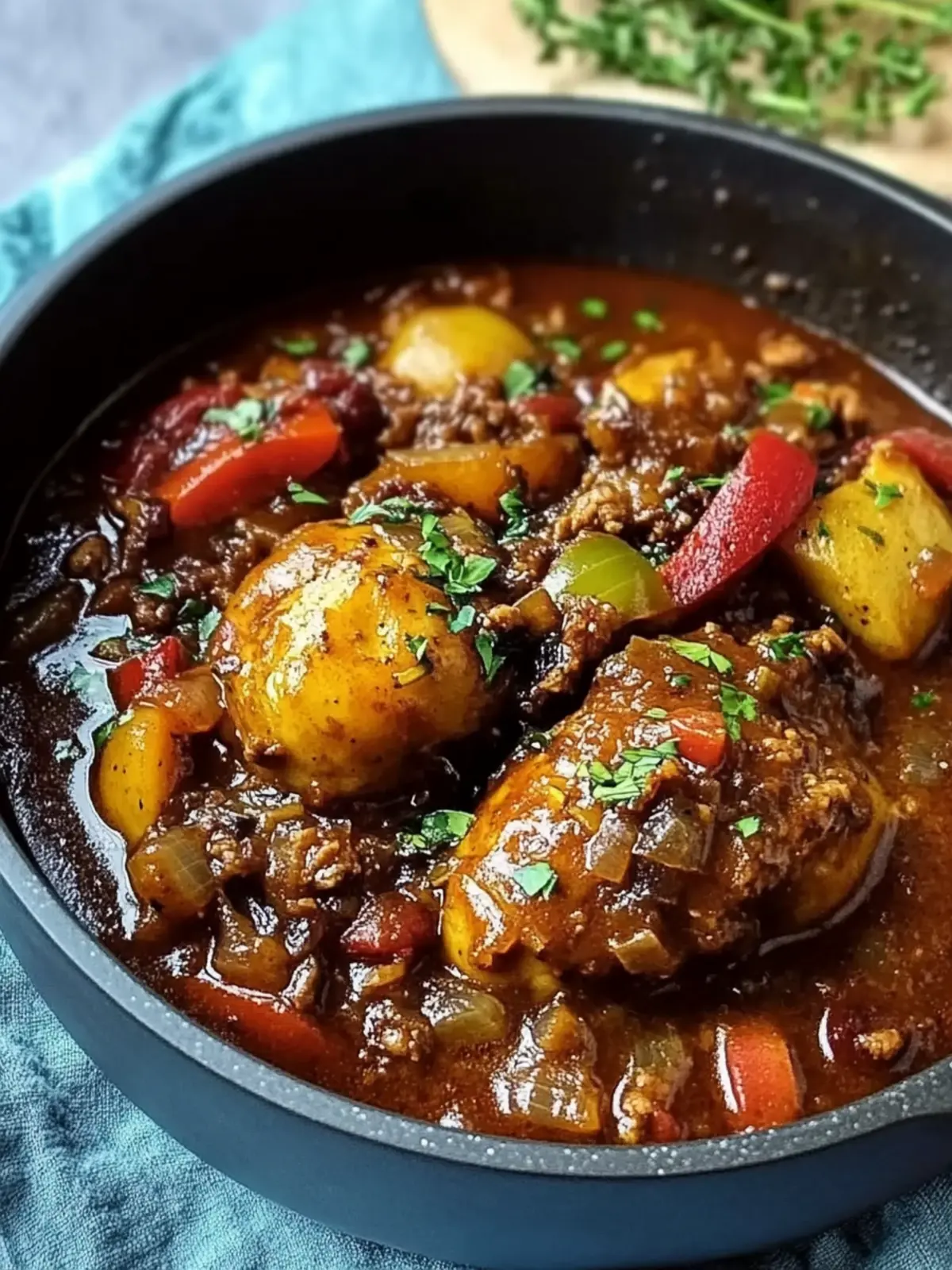 Echtes Jamaikanisches Braunes Eintopf-Hühnchen genießen 2 Echtes Jamaikanisches Braunes Eintopf-Hühnchen