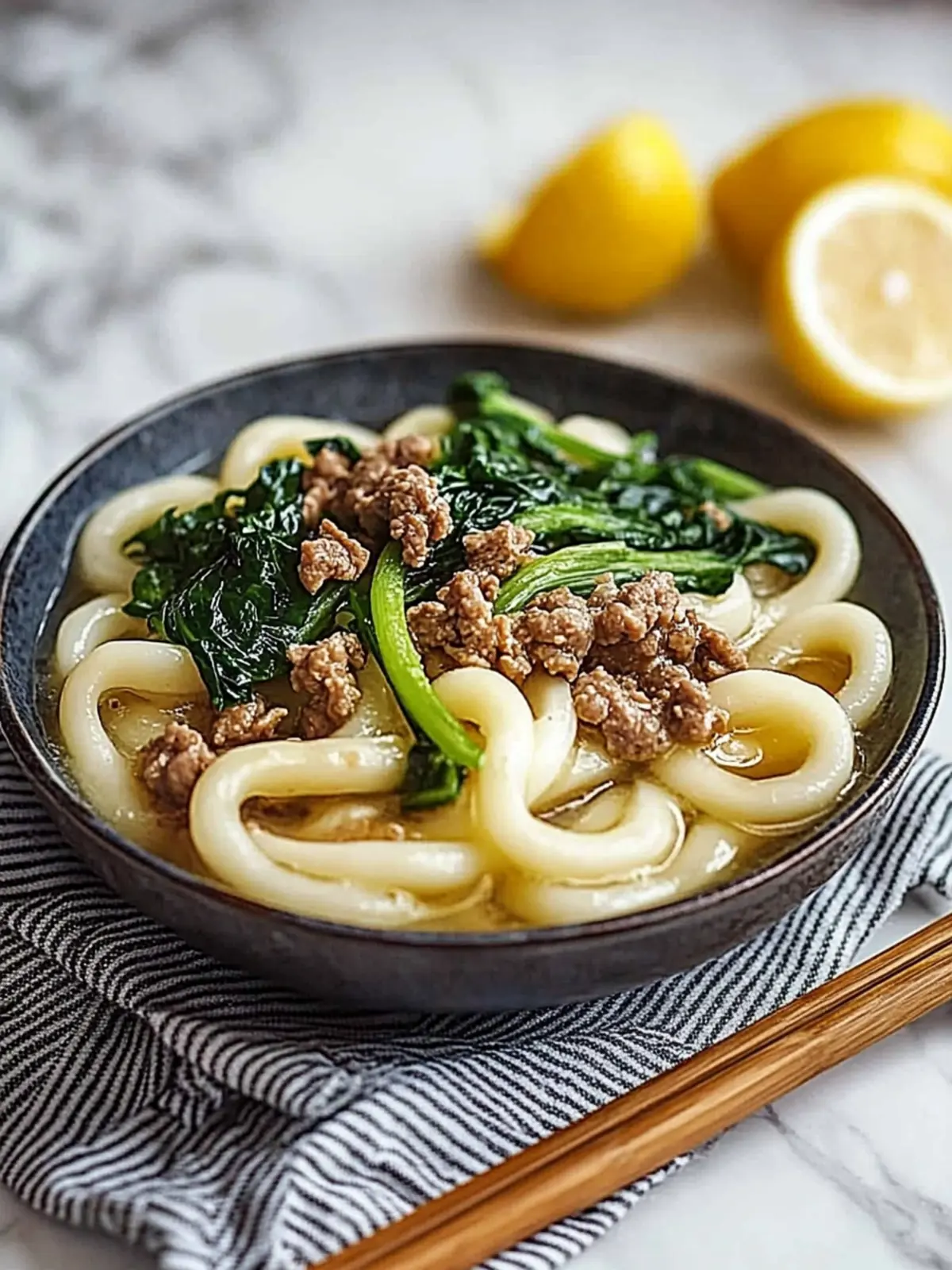 Udon-Nudeln mit Hackfleisch für ein schnelles Abendessen 4 Udon-Nudeln mit Hackfleisch