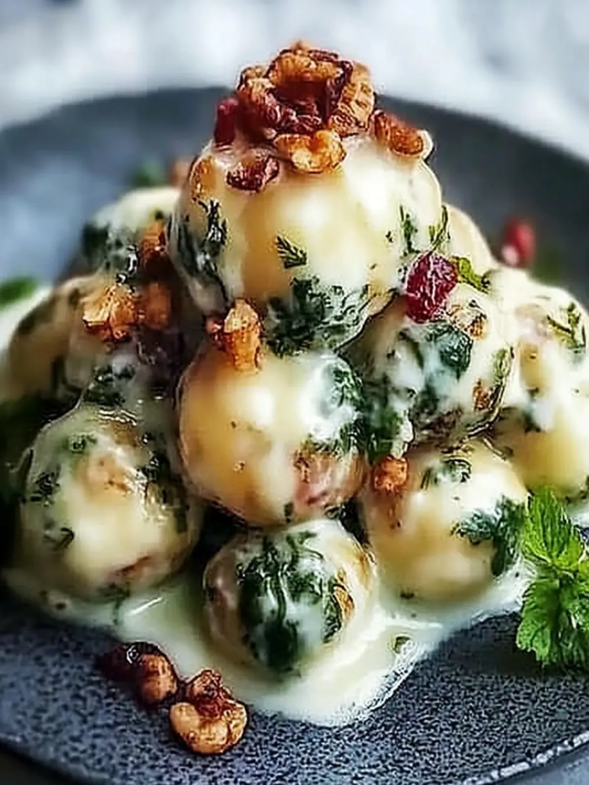 Spinatknödel mit Pilzragout für Genießer 2 Spinatknödel mit Pilzragout