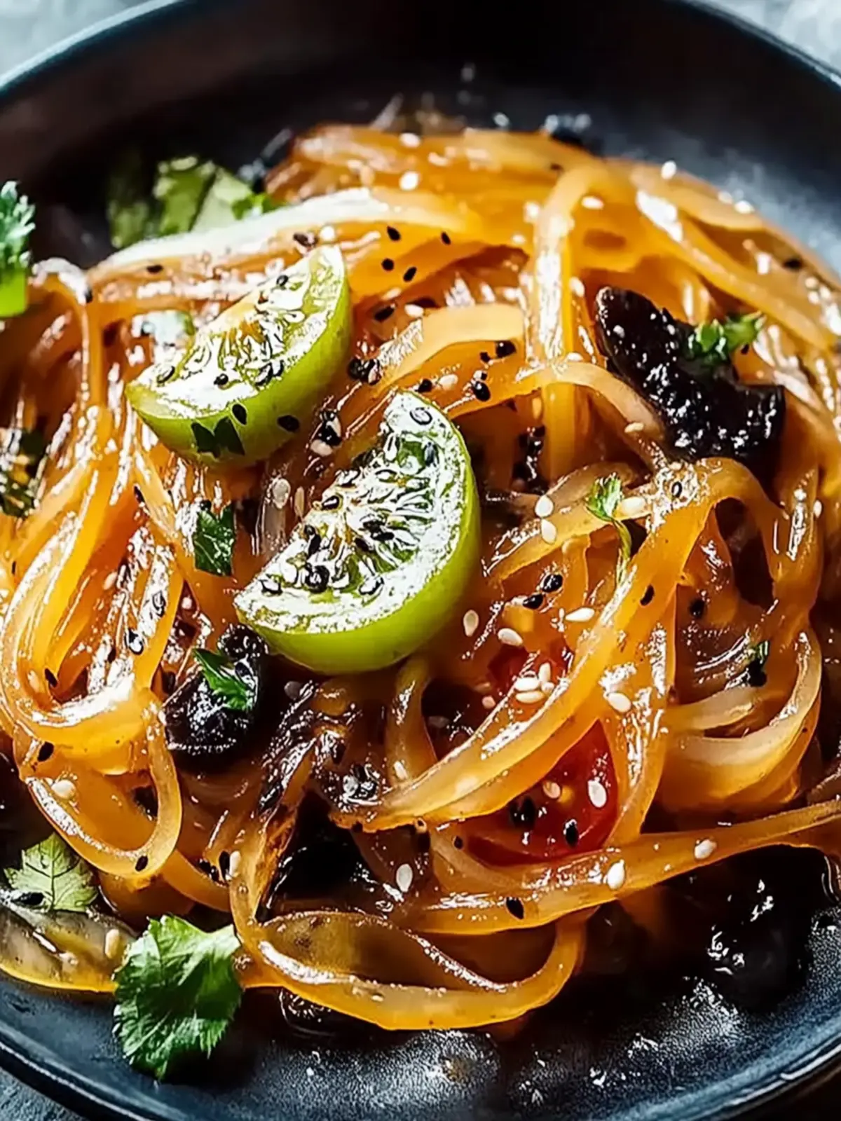 Würzige Ingwer- und Sesamnudeln mit Pilzen genießen 2 Würzige Ingwer- und Sesamnudeln mit karamellisierten Pilzen