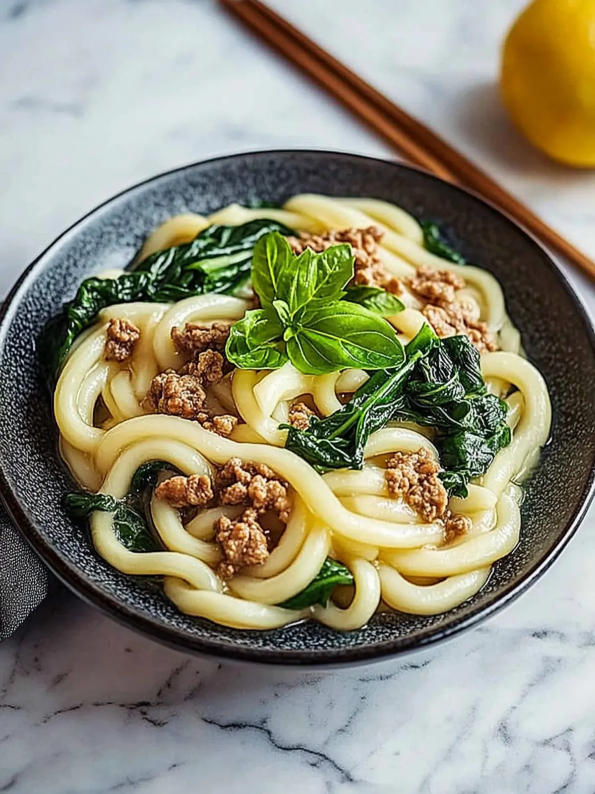 Udon-Nudeln mit Hackfleisch für ein schnelles Abendessen 3 Udon-Nudeln mit Hackfleisch