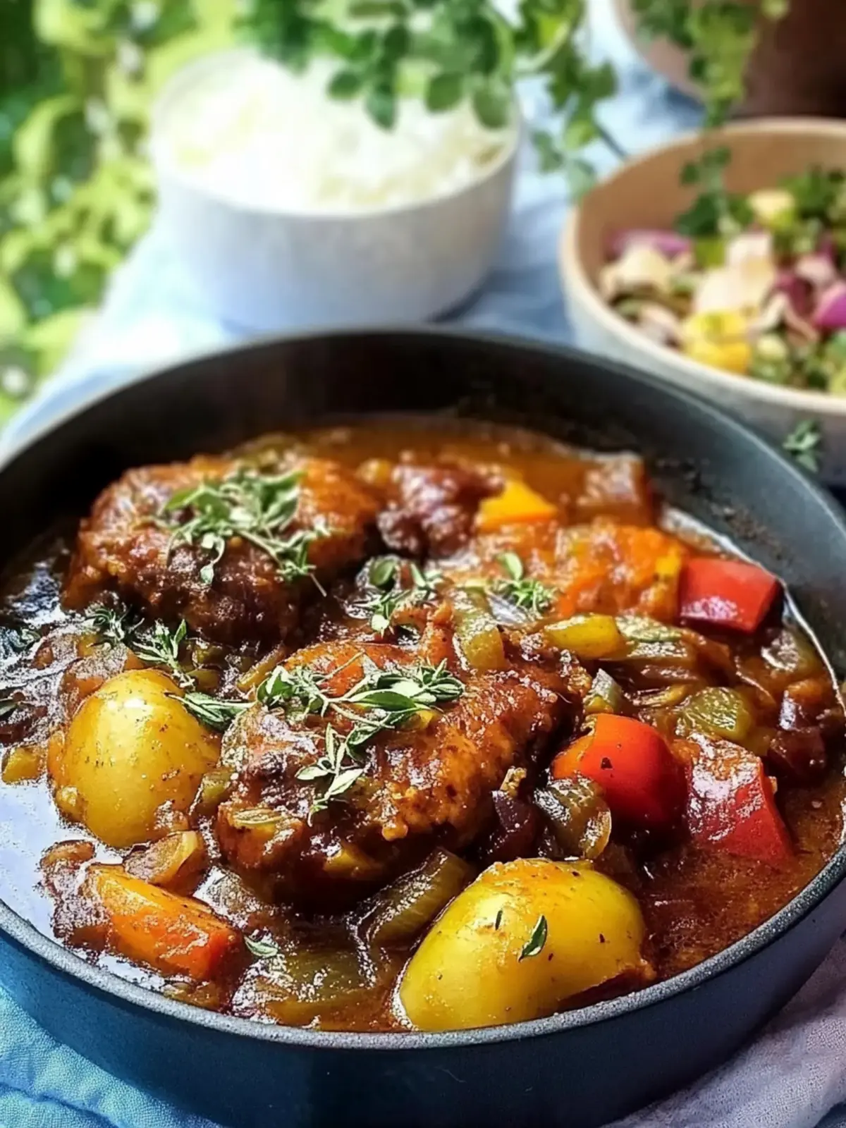 Echtes Jamaikanisches Braunes Eintopf-Hühnchen genießen 3 Echtes Jamaikanisches Braunes Eintopf-Hühnchen