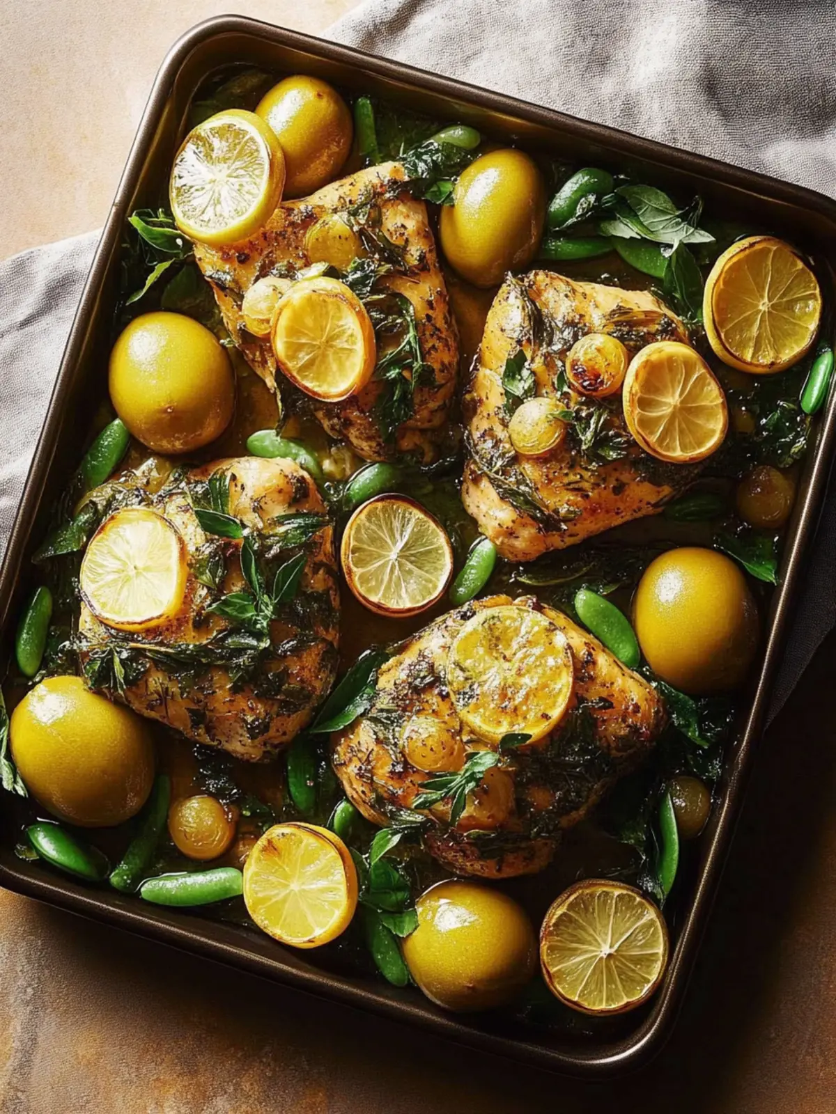 Zitronige Blechpfannen-Hühnchen mit Oliven und Bohnen 5 Zitronige Blechpfannen-Hühnchen mit Oliven, Kartoffeln und Bohnen