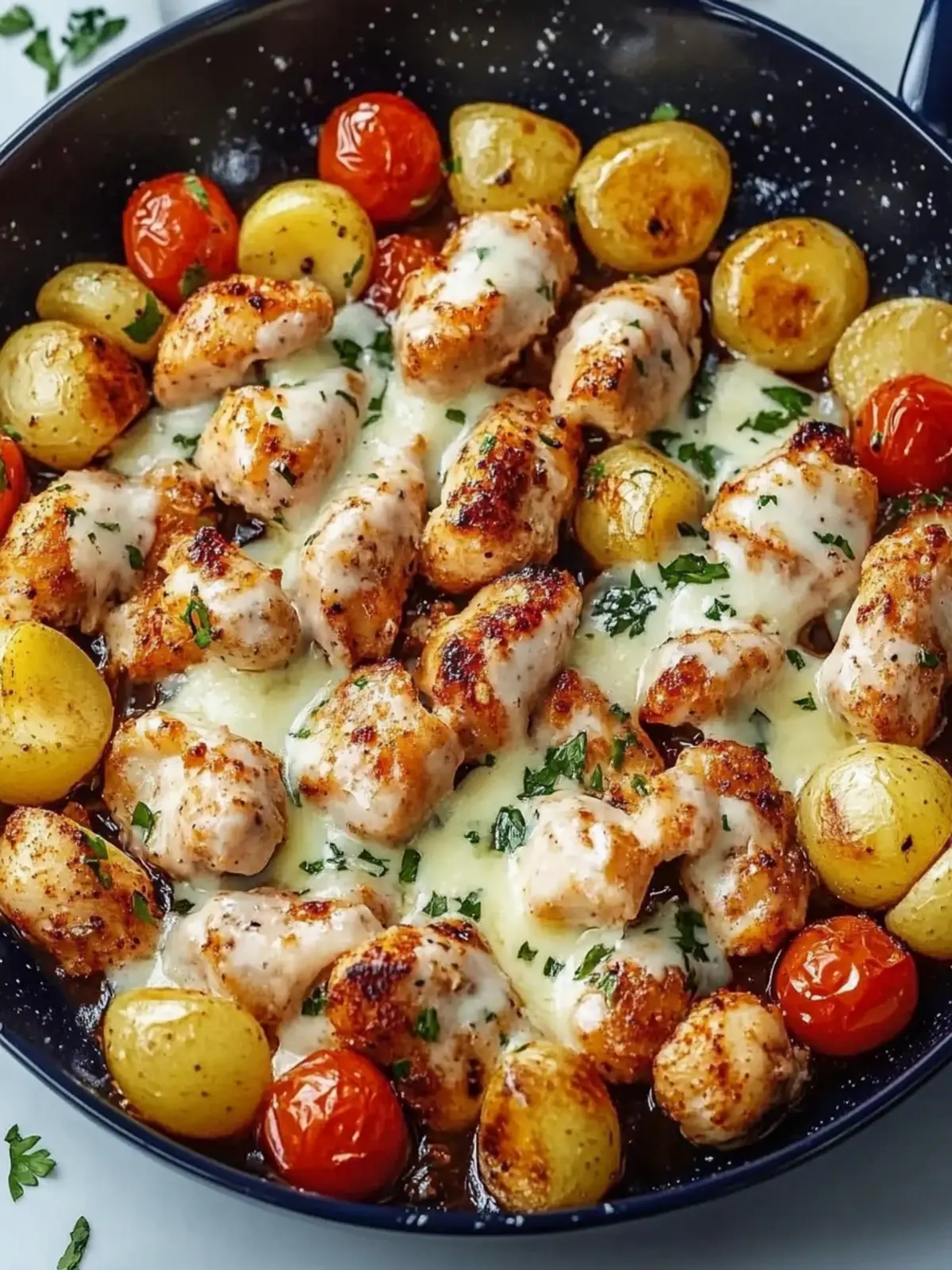 Knoblauch Parmesan Hähnchen und Kartoffeln in einer Pfanne 2 Knoblauch Parmesan Hähnchen und Kartoffeln