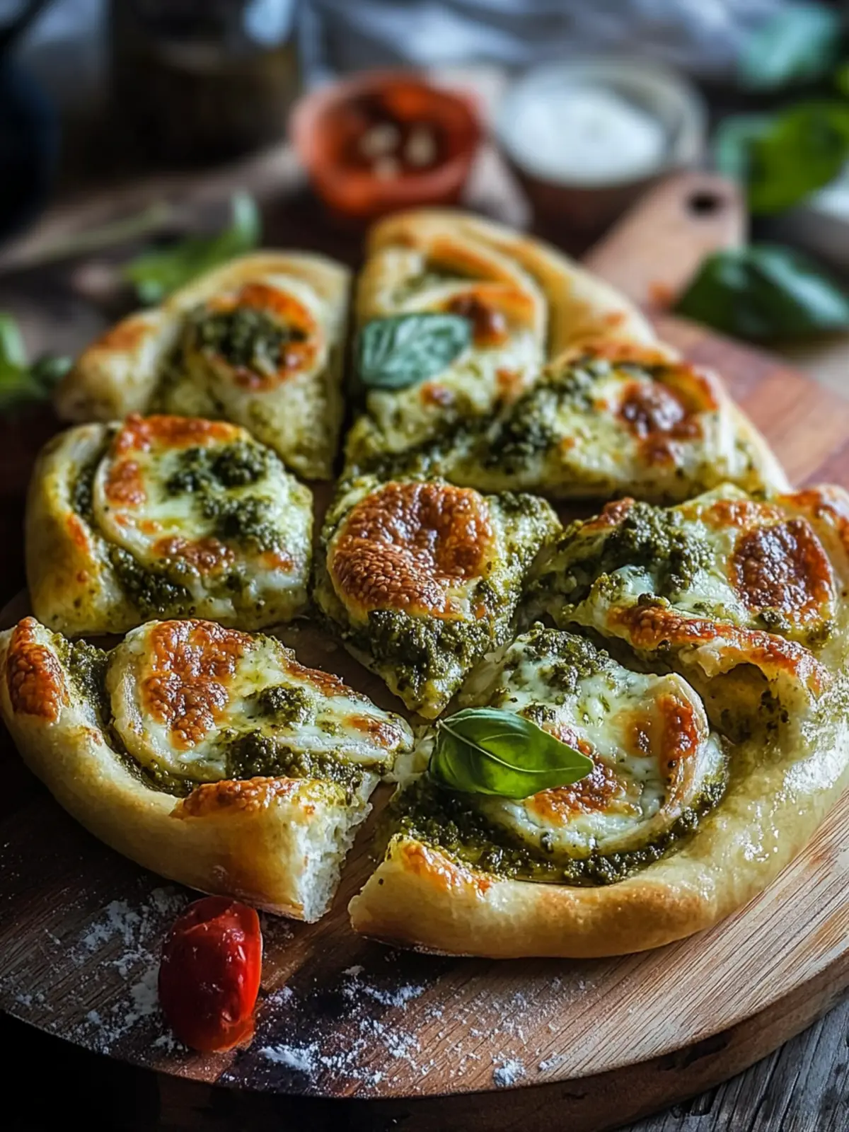 Pizza-Schnecken mit Pesto und Mozzarella für den perfekten Snack 2 Pizza-Schnecken mit Pesto und Mozzarella