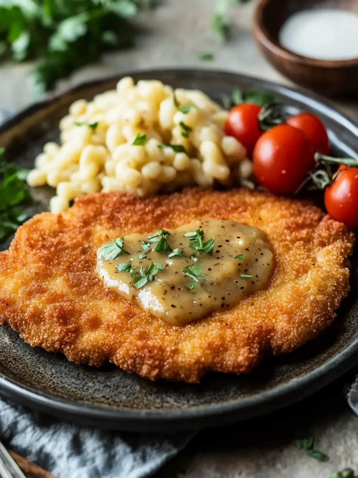 Einfach zuzubereitendes deutsches Schnitzel mit Champignonsoße 3 Einfach zuzubereitendes deutsches Schnitzel mit Champignonsoße