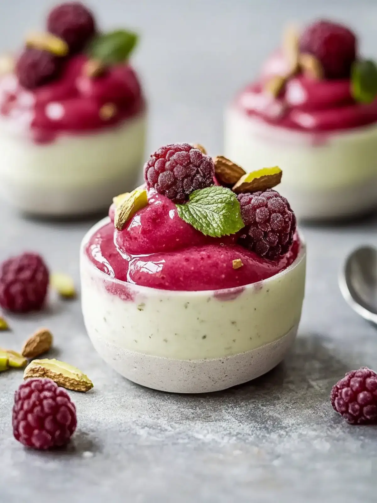 Himbeer- und Pistazienmousse-Törtchen leicht gemacht und unwiderstehlich! 4 Himbeer- und Pistazienmousse-Törtchen leicht gemacht