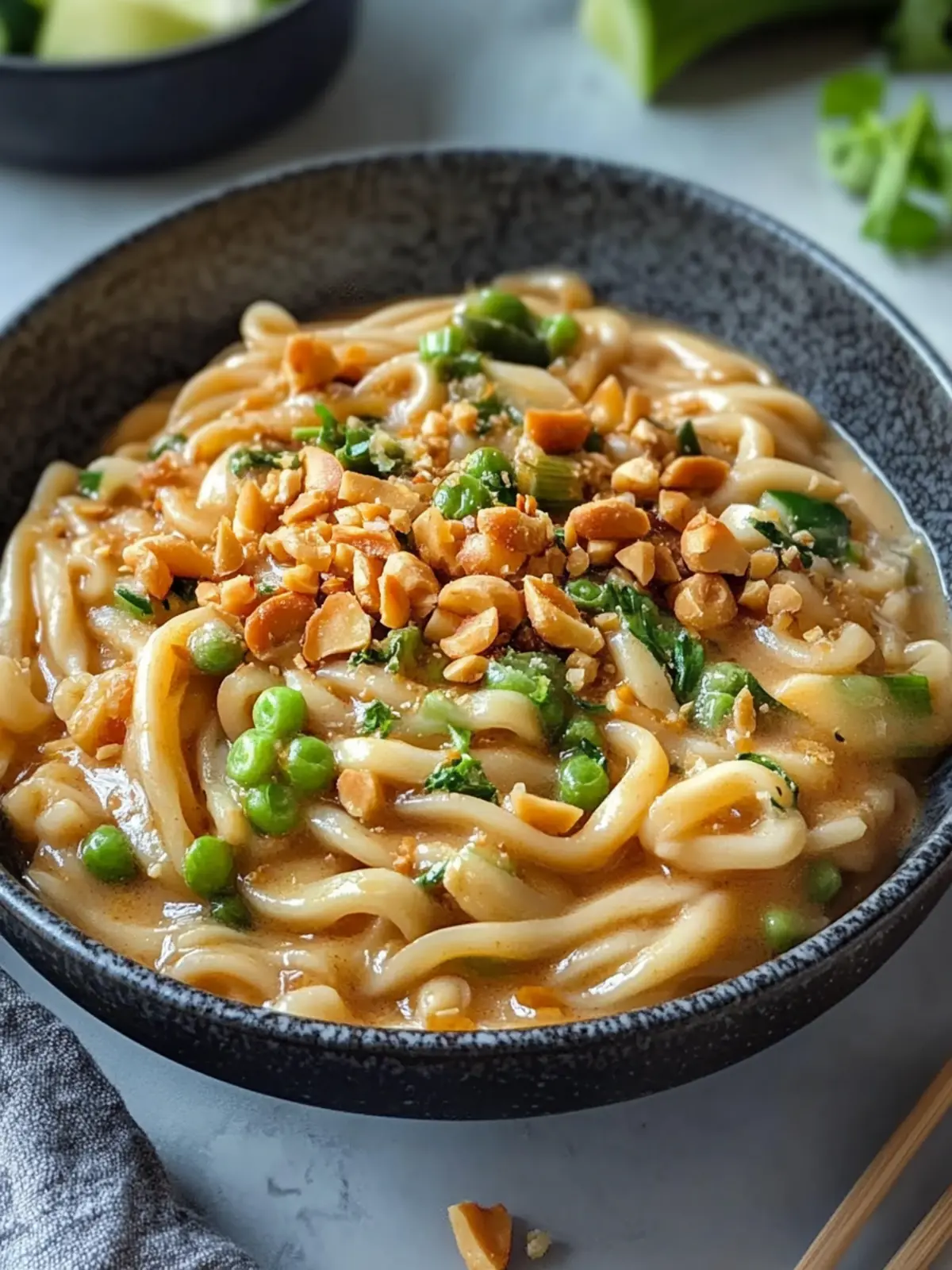 Udon-Nudeln mit Erdnusssauce und Gemüse schnell und lecker 4 Udon-Nudeln mit Erdnusssauce und Gemüse