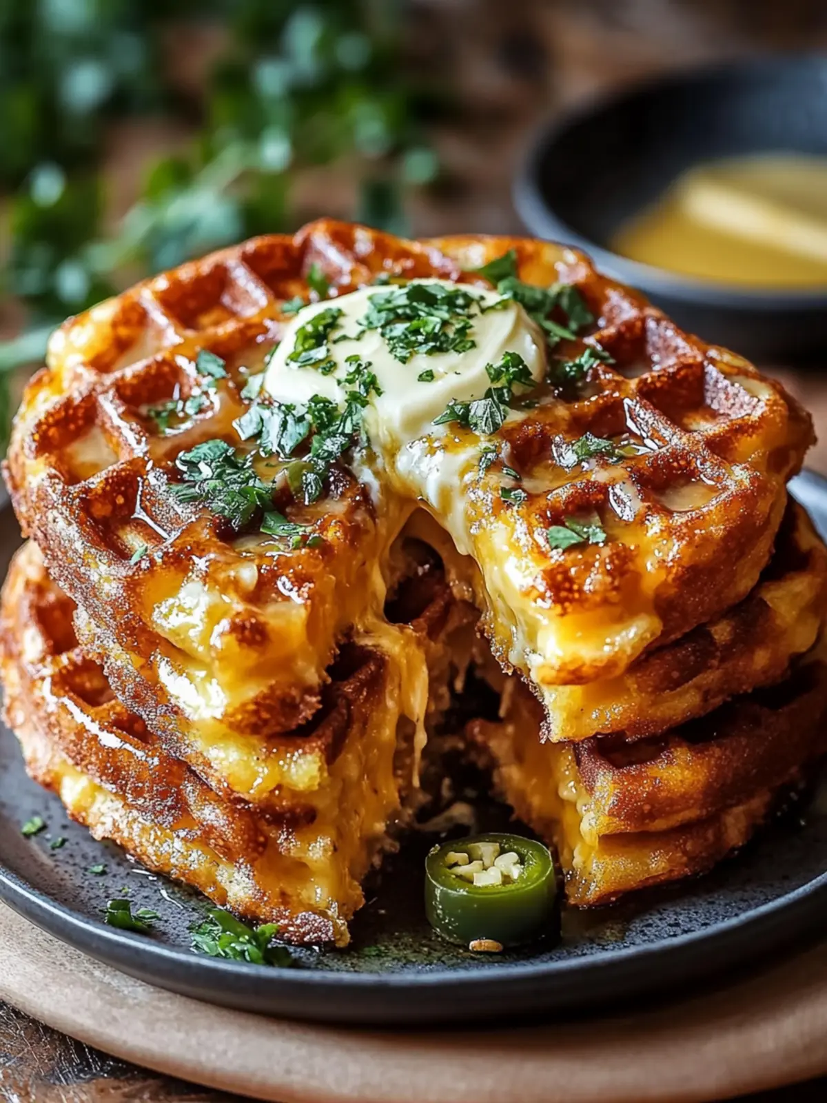 Jalapeño Cheddar Maisbrot Waffeln mit Honigbutter – Brunch-Träum! 5 Jalapeño Cheddar Maisbrot Waffeln mit Honigbutter Drizzle