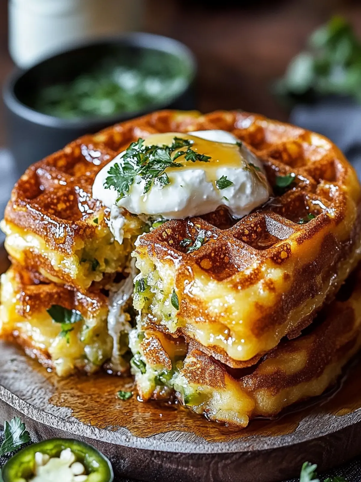 Jalapeño Cheddar Maisbrot Waffeln mit Honigbutter – Brunch-Träum! 2 Jalapeño Cheddar Maisbrot Waffeln mit Honigbutter Drizzle