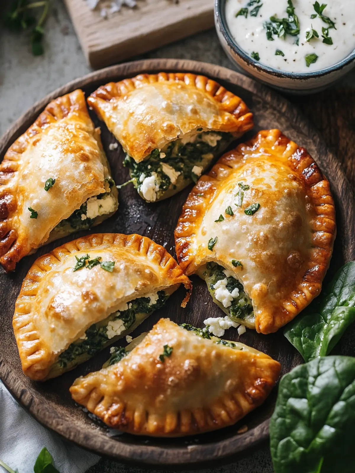 Vegetarische Empanadas mit Spinat- und Fetakäsefüllung: Ein Genuss 3 Vegetarische Empanadas mit Spinat- und Fetakäsefüllung