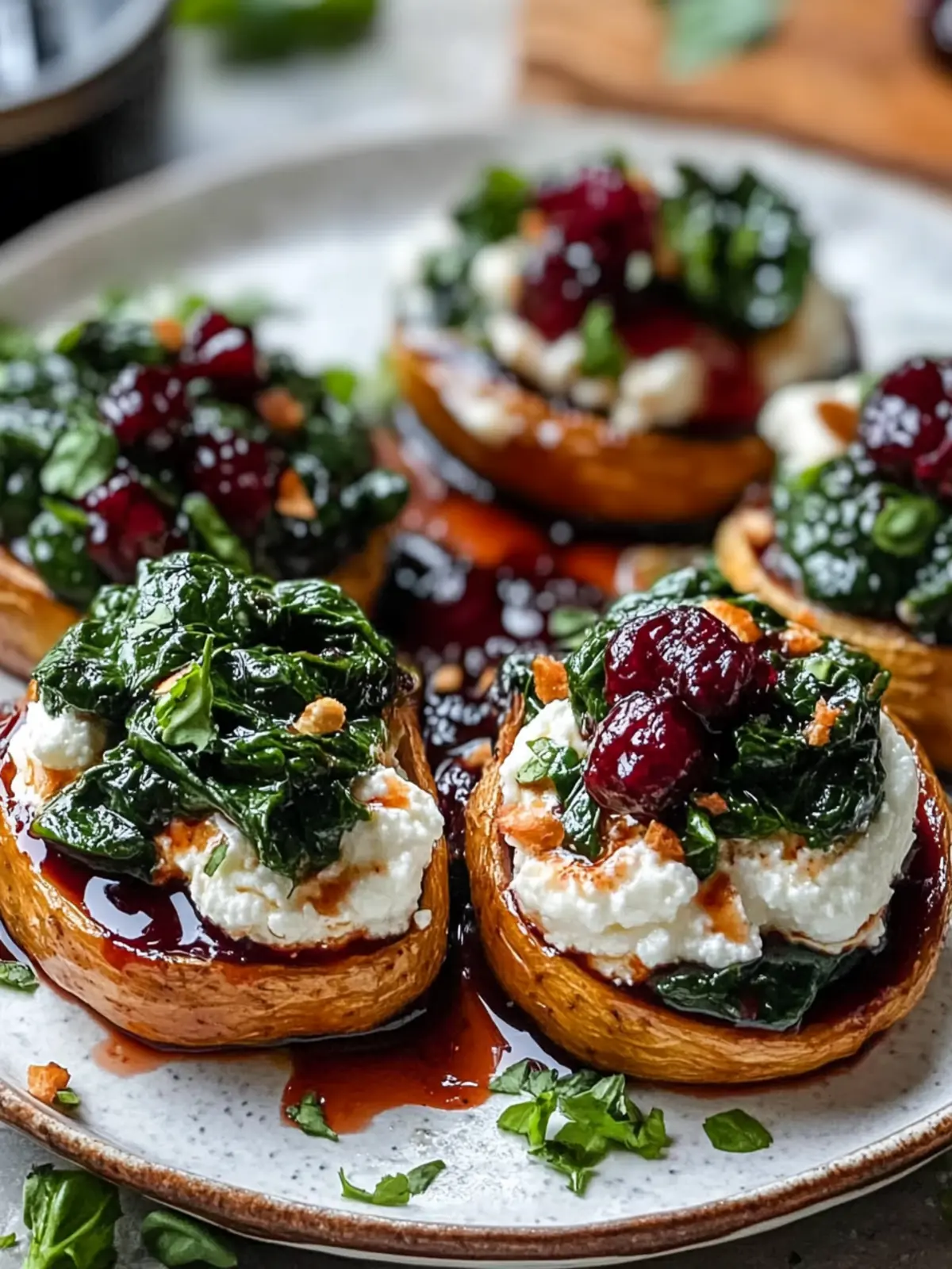 Cremige Ricotta- und Spinat gefüllte Süßkartoffeln für Genuss 3 Cremige Ricotta- und Spinat gefüllte Süßkartoffeln mit Balsamico-Preiselbeer-Glasur
