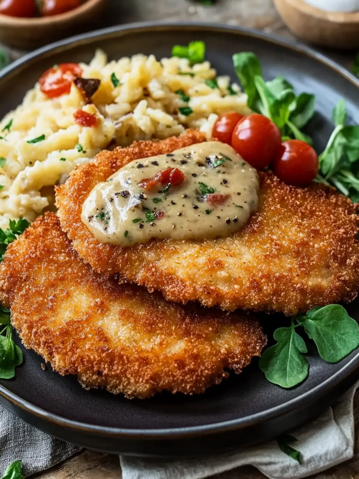 Einfach zuzubereitendes deutsches Schnitzel mit Champignonsoße 5 Einfach zuzubereitendes deutsches Schnitzel mit Champignonsoße
