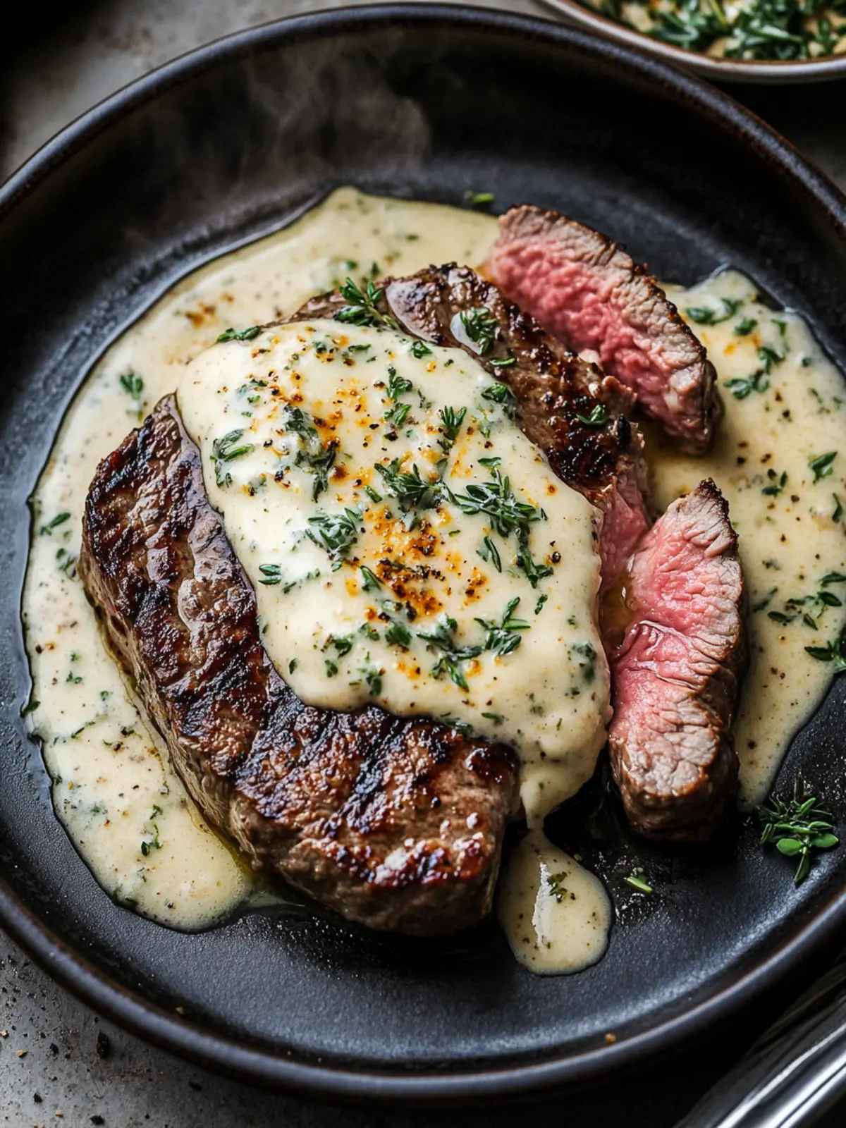 Perfektes Knoblauchbuttersteak mit Parmesancremesauce genießen 5 Knoblauchbuttersteak mit Parmesancremesauce