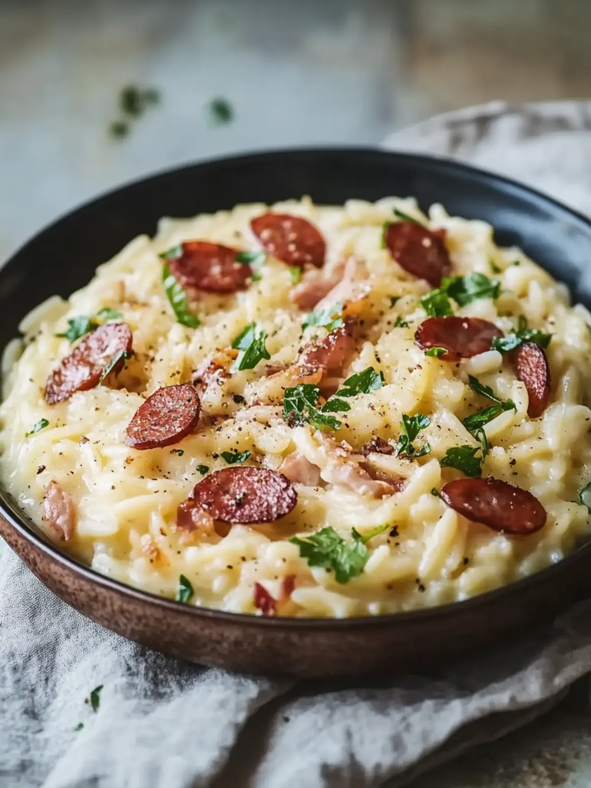 Cremige Hähnchenwürstchen-Orzo für dein schnelles Abendessen 3 Cremige Hähnchenwürstchen-Orzo