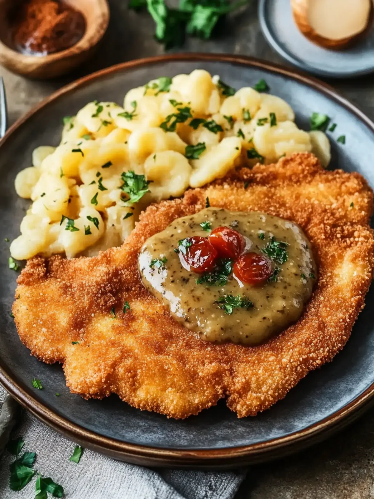 Einfach zuzubereitendes deutsches Schnitzel mit Champignonsoße 2 Einfach zuzubereitendes deutsches Schnitzel mit Champignonsoße